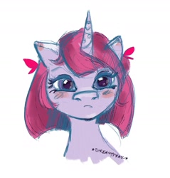 Size: 1726x1802 | Tagged: safe, artist:streakyfreak, oc, oc only, pony, unicorn, g5, horn, pink mane, solo, violet skin