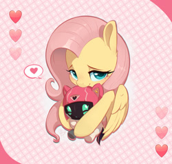 Size: 1200x1142 | Tagged: safe, artist:inkypuso, fluttershy, pegasus, pony, robot, bust, cute, daaaaaaaaaaaw, heart, hug, lidded eyes, pictogram, shyabetes, smiling, solo, speech bubble