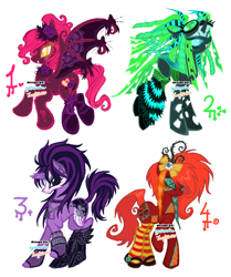 Size: 2048x2453 | Tagged: safe, artist:eyerealm, artist:junglicious64, oc, oc only, unnamed oc, bat pony, changeling, doll pony, earth pony, original species, pony, undead, unicorn, vampire, vampony, adoptable, adoptable open, bangs, bat pony oc, beauty mark, big mane, black body, blue eyes, blue eyeshadow, blue pupils, boots, bow, bracelet, broken horn, brown eyelashes, button eyes, carapace, changeling horn, changeling oc, changeling wings, choker, clothes, collaboration, colored, colored eyelashes, colored pupils, colored tongue, colored wings, concave belly, corpse paint, cross earring, cybergoth, dark body, dark coat, doll, dreadlocks, ear piercing, ear tufts, earring, earth pony oc, emo, eye, eye clipping through hair, eyeshadow, fangs, fascinator, female, fishnet clothing, fishnet stockings, flat colors, flying, folded wings, for sale, frankenpony, frills, frown, goggles, goggles on head, goth, goth pony, green mane, green tail, green tongue, group, hair accessory, hair bow, hair bun, hair extensions, heart, heart mark, high res, hoof boots, hoof shoes, horn, horn ring, jewelry, lace, lace collar, leather, leather boots, leg warmers, liberty spikes, long legs, long mane, long socks, long tail, looking back, makeup, mane accessory, mane extensions, mare, mary janes, multicolored mane, multicolored wings, narrowed eyes, necklace, physique difference, piercing, pink mane, pink tail, ponytail, profile, purple bow, purple coat, purple eyes, purple eyeshadow, purple socks, quartet, raccoon tail, raised hoof, raised leg, red coat, red mane, red tail, ribbon, ring, shiny eyes, shiny mane, shiny tail, shoes, signature, silver jewelry, simple background, smiling, socks, spiky mane, spiky tail, spread wings, standing, stitched body, stitched face, stitches, stockings, straight mane, straight tail, striped leg warmers, striped socks, studded bracelet, studded choker, tail, teal eyes, teal eyeshadow, teal pupils, thick horn, thigh highs, thin legs, thorn, tied mane, tongue out, trad goth, two toned mane, two toned tail, unicorn horn, unicorn oc, unusual pupils, wall of tags, wavy mane, wavy tail, white background, wing bows, wing markings, wingding eyes, wings, yellow bow, yellow eyes, yellow pupils