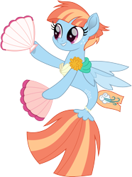 Size: 1491x2000 | Tagged: safe, artist:cloudy glow, windy whistles, pegasus, seapony (g4), g4, cute, dancing, dorsal fin, female, fin, fin wings, fins, fish tail, flowing mane, flowing tail, happy, mare, seaponified, seashell fan, simple background, smiling, solo, species swap, tail, transparent background, vector, windybetes, wings