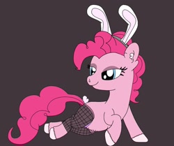 Size: 1785x1492 | Tagged: safe, artist:thebronypony123, pinkie pie, earth pony, pony, g4, animal costume, bunny costume, bunny ears, clothes, costume, female, gray background, leggings, mare, simple background, solo