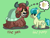 Size: 1600x1200 | Tagged: safe, artist:mintwhistle, sandbar, yona, earth pony, pony, yak, g4, atg 2024, bow, cloven hooves, colored hooves, duo, duo male and female, female, green background, hair bow, heart, looking at each other, looking at someone, love, male, medibang paint, monkey swings, newbie artist training grounds, ship:yonabar, shipping, simple background, smiling, smiling at each other, straight, teenager, thought bubble, unshorn fetlocks
