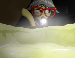 Size: 2069x1598 | Tagged: safe, artist:equestriaexploration, a.k. yearling, daring do, pony, g4, atg 2024, lantern, mouth hold, newbie artist training grounds, sand, solo