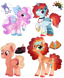 Size: 2488x3013 | Tagged: safe, artist:strawberry-spritz, oc, oc only, earth pony, pegasus, pony, unicorn, concave belly, countershading, female, horn, magical gay spawn, male, mare, offspring, parent:cheese sandwich, parent:princess celestia, parent:short fuse, parent:skywishes, parent:star catcher, parent:zephyr breeze, parents:cheeselestia, parents:vinyldash, physique difference, simple background, slender, stallion, thin, transparent background