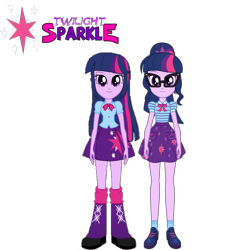 Size: 1500x1500 | Tagged: safe, artist:rupahrusyaidi, sci-twi, twilight sparkle, human, equestria girls, g4, my little pony equestria girls: better together, bowtie, clothes, female, glasses, looking at you, self paradox, shirt, shoes, simple background, skirt, socks, transparent background, twolight