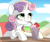 Size: 2103x1752 | Tagged: safe, artist:derpydooreviews, sweetie belle, pony, unicorn, blushing, drink, female, filly, foal, food, horn, milkshake, solo, straw, strawberry