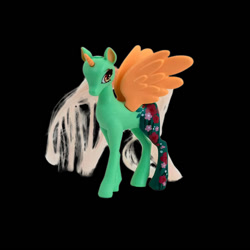 Size: 1000x1000 | Tagged: safe, alicorn, pony, 1000 years in photoshop, anime eyes, black background, bootleg, colored horn, colored wings, female, horn, mare, ponycorn magic hair, simple background, solo, toy, wings