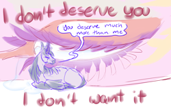 Size: 1920x1242 | Tagged: safe, artist:shirecorn, princess cadance, shining armor, alicorn, pony, unicorn, crying, dialogue, duo, duo male and female, elderly, female, horn, immortality blues, lying down, male, mare, older, prone, ship:shiningcadance, shipping, size difference, speech bubble, stallion, straight