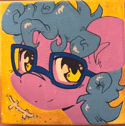 Size: 2028x2048 | Tagged: safe, artist:midnightpremiere, oc, oc only, earth pony, pony, bust, commission, glasses, looking at you, smiling, smiling at you, solo, traditional art