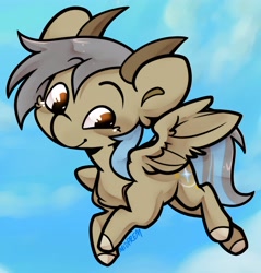 Size: 3917x4096 | Tagged: safe, artist:midnightpremiere, oc, oc only, pegasus, pony, abstract background, chest fluff, horns, smiling, solo, spread wings, wings