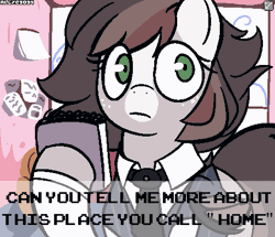 Size: 478x412 | Tagged: source needed, safe, artist:alexsc112, oc, oc:news flash, bat pony, pony, banned from equestria daily, animated, dialogue, female, mare, text