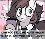 Size: 478x412 | Tagged: source needed, safe, artist:alexsc112, oc, oc only, oc:news flash, bat pony, pony, banned from equestria daily, animated, dialogue, female, mare, solo, style emulation, text