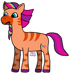 Size: 358x373 | Tagged: safe, artist:nitro indigo, sunny starscout, zebra, g5, female, mane stripe sunny, mare, signature, simple background, solo, species swap, transparent background, zebrafied