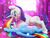 Size: 2400x1800 | Tagged: safe, artist:darksly, rainbow dash, rarity, pegasus, pony, unicorn, g4, bedroom eyes, blue coat, blue wings, blushing, cutie mark, duo, duo female, female, horn, lesbian, lying down, mare, multicolored hair, on back, open mouth, open smile, purple mane, purple tail, rainbow hair, rainbow tail, ship:raridash, shipping, side view, smiling, tail, white coat, window, wings