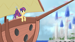 Size: 500x281 | Tagged: safe, artist:addelum, earth pony, pony, boat, female, maggie joy, solo