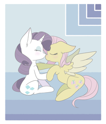 Size: 2427x2832 | Tagged: safe, artist:tkshoelace, fluttershy, rarity, pegasus, pony, unicorn, g4, duo, duo female, female, floppy ears, holding hooves, horn, kissing, lesbian, nose kiss, ship:flarity, shipping, sitting, spread wings, wings