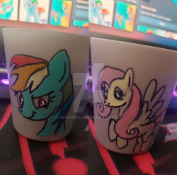 Size: 899x889 | Tagged: safe, artist:qewerka, fluttershy, rainbow dash, art, craft, cup, customized toy, irl, photo, toy