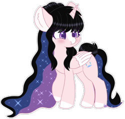 Size: 1557x1480 | Tagged: safe, artist:pasteldraws, oc, oc only, oc:diana sparkle, alicorn, pony, blushing, commission, hair bun, horn, princess, puffy cheeks, simple background, solo, sparkles, transparent background, wings