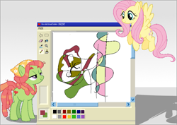 Size: 1153x816 | Tagged: safe, artist:applepost67, fluttershy, tree hugger, duo, duo female, female, meta, ms paint