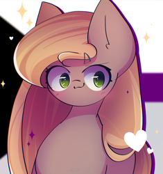 Size: 2400x2550 | Tagged: safe, artist:miryelis, oc, oc only, oc:shenn brale, earth pony, pony, blushing, demisexual pride flag, female, green eyes, heart, long hair, mare, pride, pride flag, smiling, solo