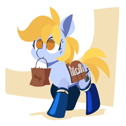 Size: 2550x2550 | Tagged: safe, artist:latexia, oc, oc only, oc:essa bolt, earth pony, pony, abstract background, bag, solo, tools