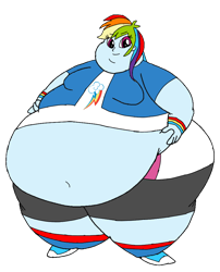 Size: 800x988 | Tagged: safe, artist:prrrpprrrl, rainbow dash, human, g4, breasts, busty rainbow dash, fat, female, overweight, simple background, solo, transparent background