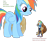 Size: 640x597 | Tagged: safe, artist:revolutionarygrape11, rainbow dash, dog, human, pegasus, pony, equestria girls, g4, clothes, doge, dream, duo, duo female, female, giant pony, looking at someone, macro, self paradox, self ponidox, simple background, size difference, smiling, swole doge vs cheems, tiny human, transparent background