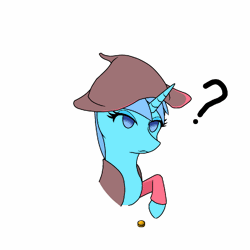 Size: 960x960 | Tagged: safe, artist:cassandra211190, oc, oc only, unicorn, coin, hat, horn, question mark, simple background, solo, unicorn oc, white background