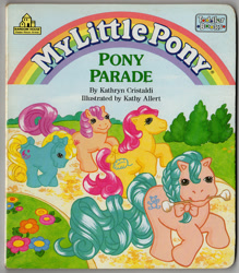 Size: 1968x2250 | Tagged: safe, artist:kathy allert, earth pony, pony, g1, official, book, book cover, bow, cover, female, hair bow, pony parade (book), tail, tail bow