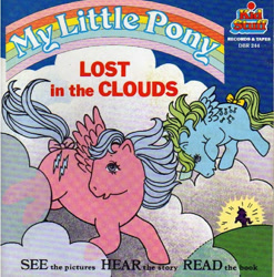 Size: 505x512 | Tagged: safe, firefly, medley, pegasus, pony, g1, official, book, book cover, bow, cloud, cover, duo focus, female, lost in the clouds, mare, tail, tail bow
