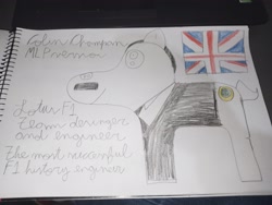Size: 4000x3000 | Tagged: safe, artist:super-coyote1804, pony, colin chapman, formula 1, great britain, photo, ponified, solo, traditional art, united kingdom