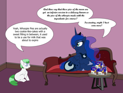 Size: 4800x3600 | Tagged: safe, artist:askbright-eyes, princess luna, oc, oc:bright eyes, alicorn, pony, ask bright eyes, g4, belly, big belly, blind pony, butt, fat, fat ass, fat fetish, fetish, full moon, large butt, moon, moon pie, moon pies, moonbutt, princess moonpig