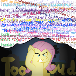 Size: 2000x2000 | Tagged: safe, artist:zoeyhorse, fluttershy, pegasus, pony, airplanes (song), crying, eyes closed, female, frown, holding head, mare, mind reading, solo, thought bubble
