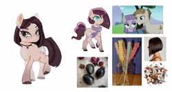 Size: 3700x2000 | Tagged: safe, artist:kraytt-05, maud pie, mudbriar, oc, oc:candy rock, earth pony, pony, g4, the maud couple, candy, clothes, female, food, male, offspring, parent:maud pie, parent:mud briar, parents:maudbriar, photo, rock candy, scarf, screencap reference, ship:maudbriar, shipping, simple background, straight, white background