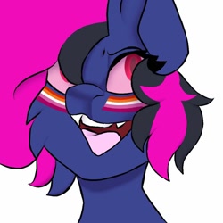 Size: 1080x1080 | Tagged: safe, artist:blankfandoms, oc, oc only, oc:mistic spirit, hybrid, original species, pegasus, pony, cybernetic pony, female, lesbian, lesbian pride flag, pride, pride flag, pride month, prosthetic eye, prosthetics