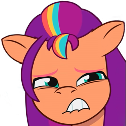 Size: 533x533 | Tagged: safe, edit, edited screencap, screencap, sunny starscout, earth pony, pony, g5, my little pony: tell your tale, neighfever, spoiler:g5, spoiler:my little pony: tell your tale, spoiler:tyts01e16, cringing, female, lip bite, mare, reaction image, simple background, solo, transparent background