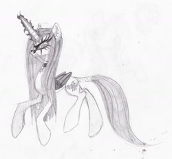 Size: 1761x1630 | Tagged: safe, artist:grinu, oc, oc only, alicorn, pony, 2013, alicorn oc, goth, horn, pencil drawing, solo, traditional art, wings