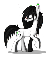 Size: 1048x1274 | Tagged: safe, artist:grinu, oc, oc only, earth pony, pony, 2013, black and white, black mane, black tail, grayscale, monochrome, no pupils, solo, tail, white coat