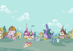 Size: 1920x1349 | Tagged: safe, composite screencap, edit, edited screencap, screencap, apple bloom, apple cobbler, berry punch, berryshine, carrot top, daisy, flower wishes, golden harvest, lemon hearts, lightning bolt, minuette, sassaflash, scootaloo, sea swirl, seafoam, sweetie belle, white lightning, earth pony, pegasus, pony, unicorn, g4, hearts and hooves day (episode), apple family member, cutie mark crusaders, female, filly, foal, horn, joke shop, mare, ponyville, ponyville spa