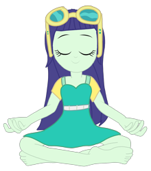 Size: 4052x4608 | Tagged: safe, artist:chrismc373, blueberry cake, equestria girls, g4, barefoot, clothes, dress, eyes closed, feet, female, glasses, lotus position, meditating, simple background, solo, transparent background