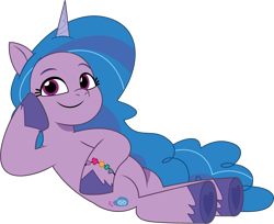 Size: 1249x1018 | Tagged: safe, artist:prixy05, izzy moonbow, pony, unicorn, g5, my little pony: tell your tale, bedroom eyes, female, horn, lying down, mare, on side, reclining, simple background, solo, transparent background, vector