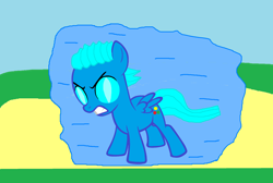 Size: 2488x1668 | Tagged: safe, artist:memeartboi, oc, pegasus, pony, g4, alternate universe, angry, blue eyes, colt, family, foal, furious, fury, grass, gritted teeth, ground, gumball watterson, male, male oc, overpowered, pegasus oc, ponified, pony oc, protagonist, shield, sky, teeth, the amazing world of gumball, the limit, wings