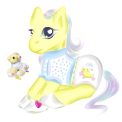 Size: 1280x1280 | Tagged: safe, artist:koalinaart, bright night (g3), earth pony, pony, g3, baby, baby pony, big eyes, cute, female, filly, foal, simple background, solo, toy interpretation, white background