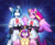 Size: 2598x2123 | Tagged: safe, artist:buvanybu, princess cadance, princess flurry heart, shining armor, alicorn, meowth, unicorn, semi-anthro, alternate hairstyle, clothes, cosplay, costume, grin, horn, james, jessie, kigurumi, open mouth, open smile, pokémon, smiling, team rocket, trio