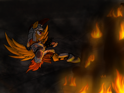 Size: 4000x3000 | Tagged: safe, artist:freemind, pegasus, armor, fire, male