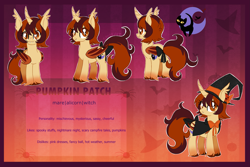 Size: 3123x2089 | Tagged: safe, artist:spookyle, oc, oc only, oc:pumpkin patch, alicorn, bat pony, bat pony alicorn, pony, bat wings, female, gradient background, horn, mare, reference sheet, solo, wings