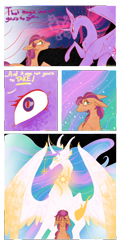 Size: 1920x4000 | Tagged: safe, artist:mellow-mare, princess celestia, sunny starscout, twilight sparkle, alicorn, pony, g5, concave belly, crying, curved horn, horn, large wings, meme, ribs, subverted meme, sunny and her heroine, sunny sadscout, that magic was not yours to give, thin, trio, twilight sparkle (alicorn), wings