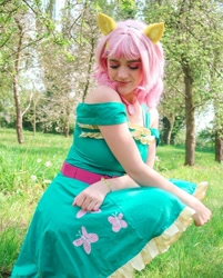 Size: 1080x1346 | Tagged: safe, artist:gianaxrose, fluttershy, human, g4, clothes, cosplay, costume, irl, irl human, photo, solo, tree
