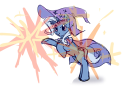 Size: 1280x879 | Tagged: safe, artist:taika403, trixie, pony, unicorn, g4, cape, clothes, fireworks, hat, horn, magic, simple background, trixie's cape, trixie's hat, white background