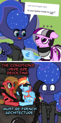 Size: 800x1602 | Tagged: safe, artist:thedragenda, rainbow dash, oc, oc:ace, oc:pun, earth pony, pony, ask-acepony, clothes, female, hoodie, luna bagel, mare, pirate dash, shackles
